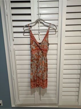 Angie Orange and Cream Paisley Twist-Front Mini Dress